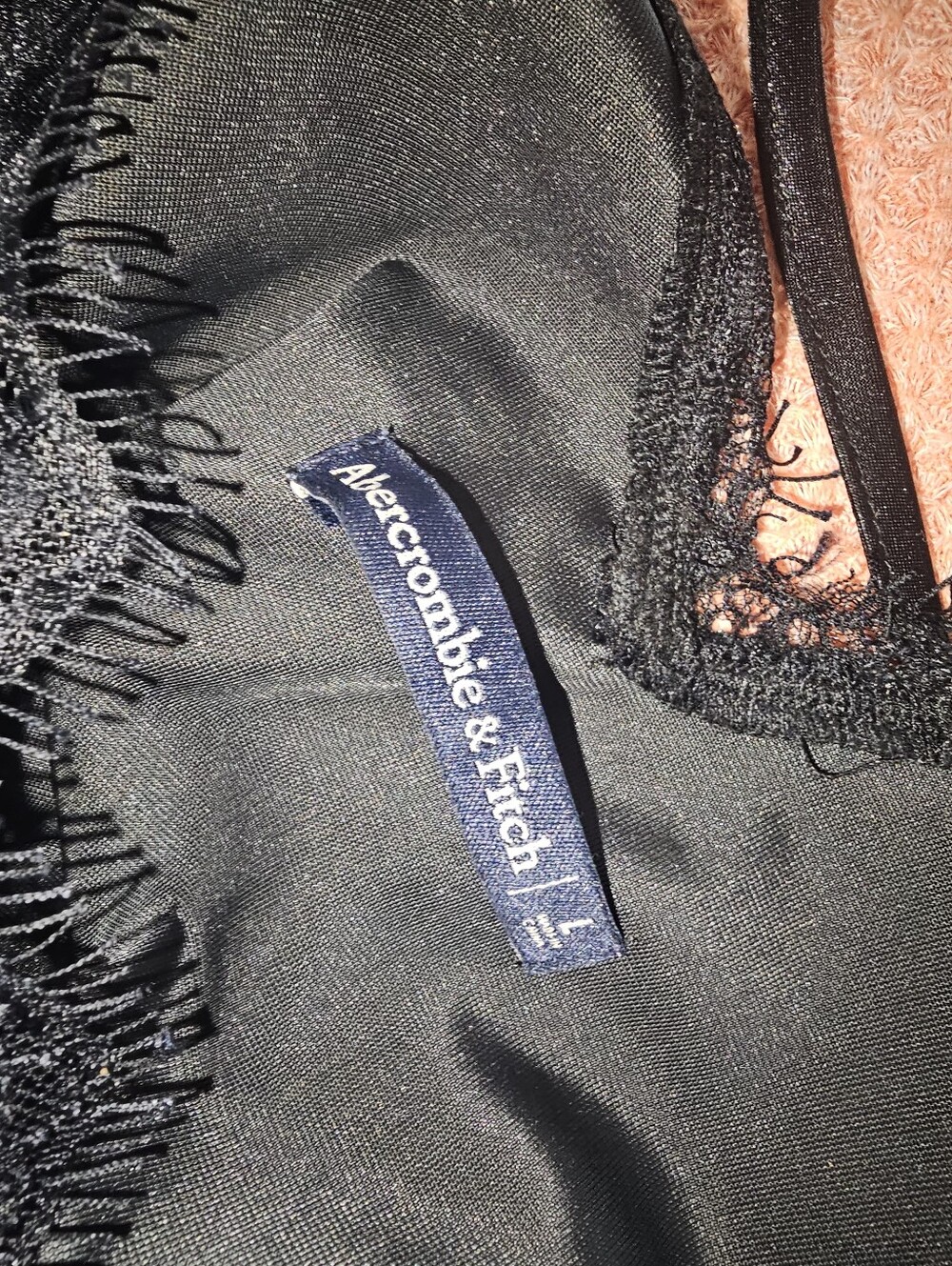 ABERCROMBIE & FITCH Black Velvet Lace Trim Tie Back V Neck Top - Large - Picture 6 of 6